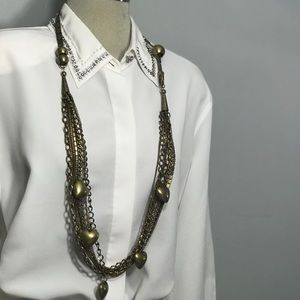 Vintage Brass Multilayered  Gold ToneLong Necklace